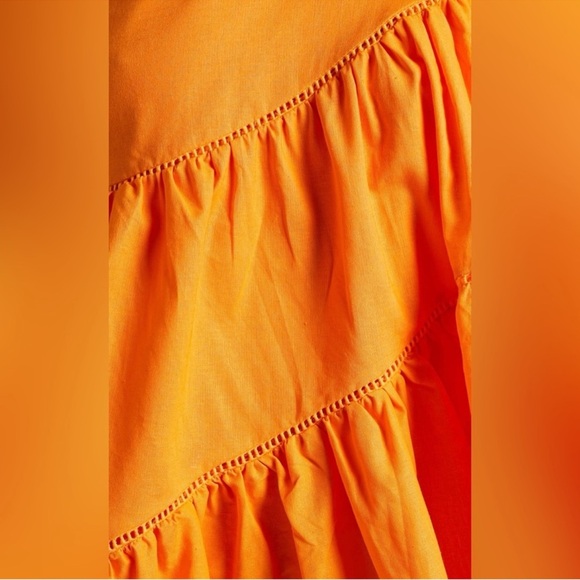 Showpo. Harleen Puff Sleeve Asymmetric Off the Shoulder Orange Mini Dress Sz 10 - Picture 5 of 5